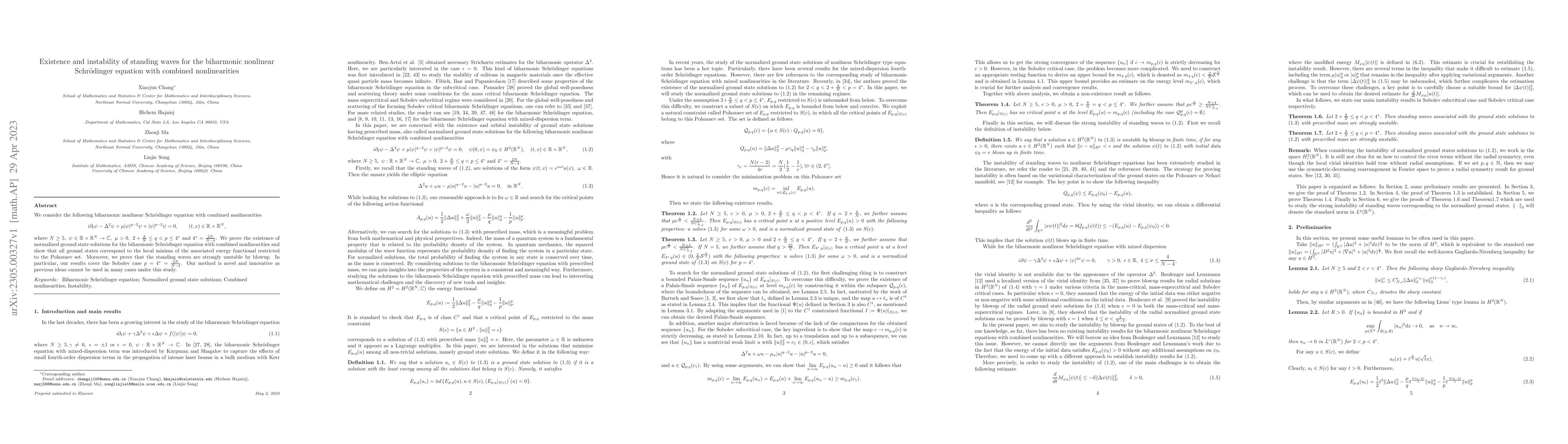 Thumbnail for Existence and instability of standing waves for the biharmonic nonlinear
  Schroedinger equation with combined nonlinearities