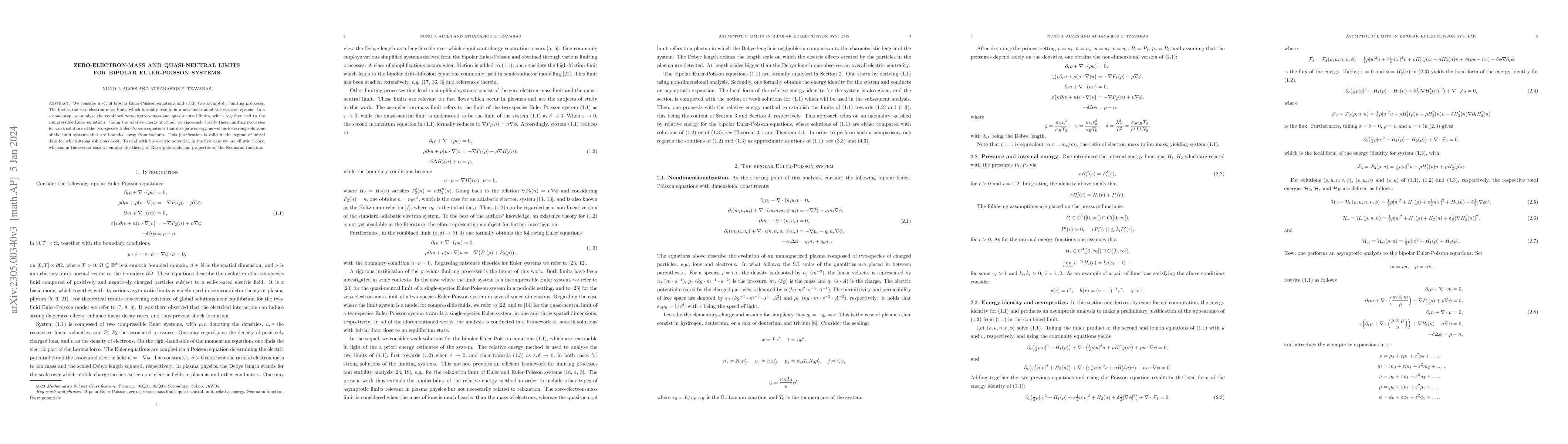 Thumbnail for Zero-electron-mass and quasi-neutral limits for bipolar Euler-Poisson
  systems