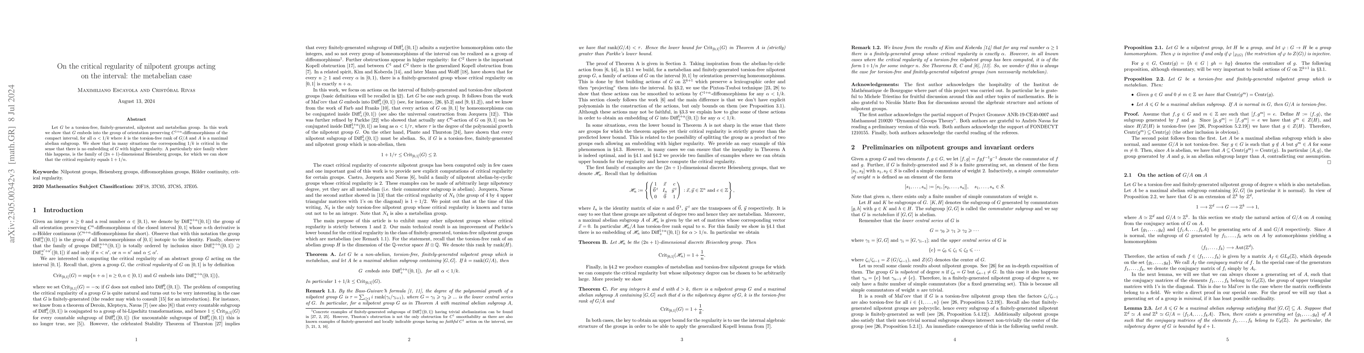 Thumbnail for On the critical regularity of nilpotent groups acting on the interval:
  the metabelian case