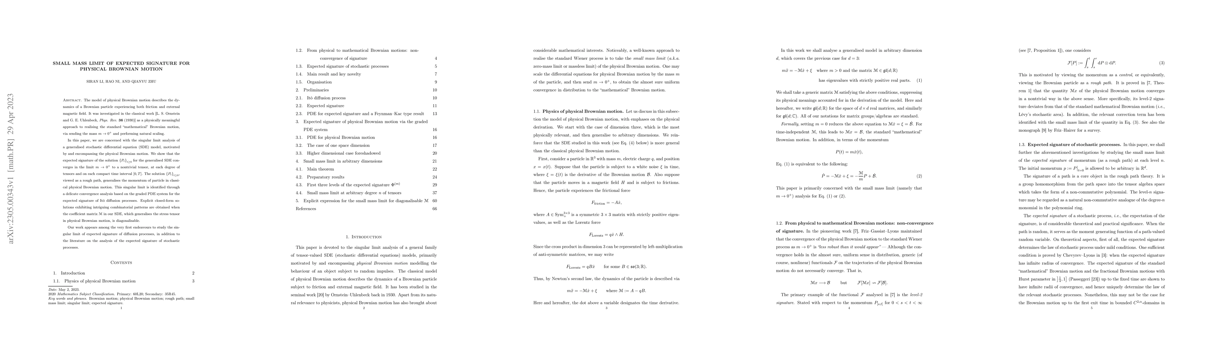 Thumbnail for Small mass limit of expected signature for physical Brownian motion