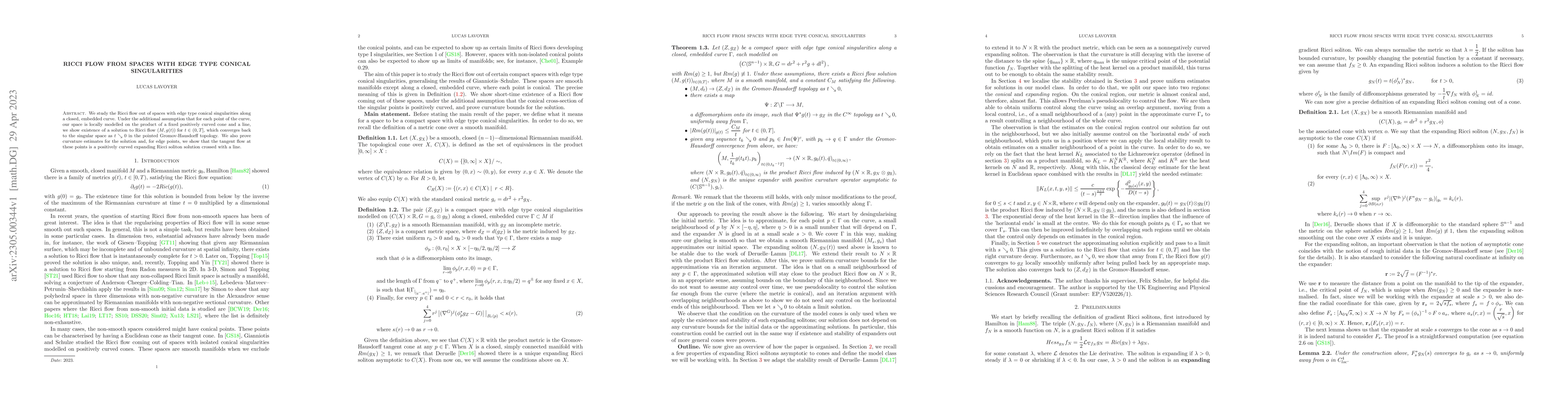 Thumbnail for Ricci flow from spaces with edge type conical singularities