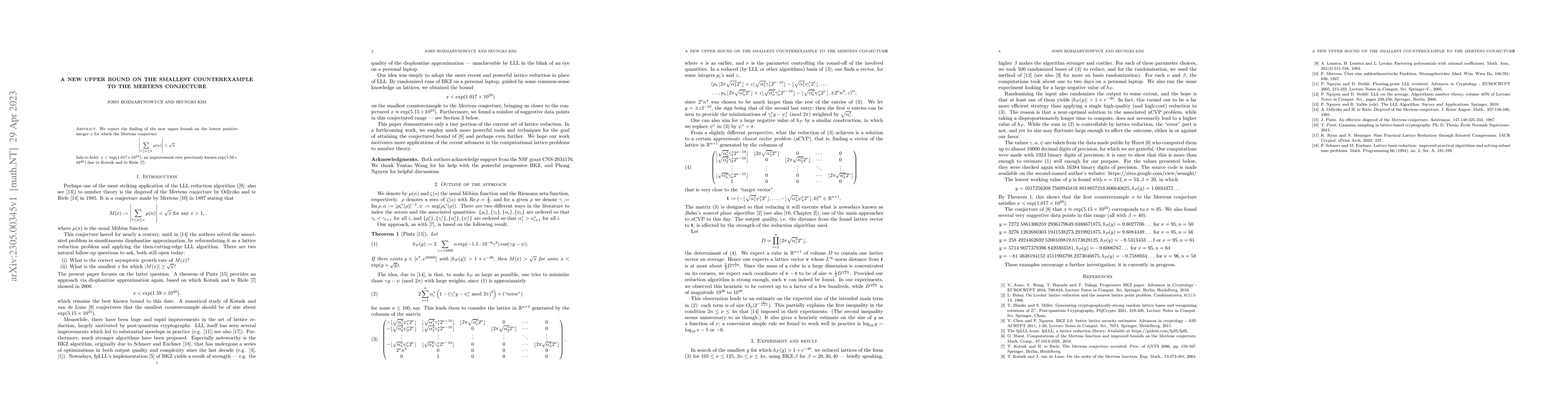 Thumbnail for A new upper bound on the smallest counterexample to the Mertens
  conjecture