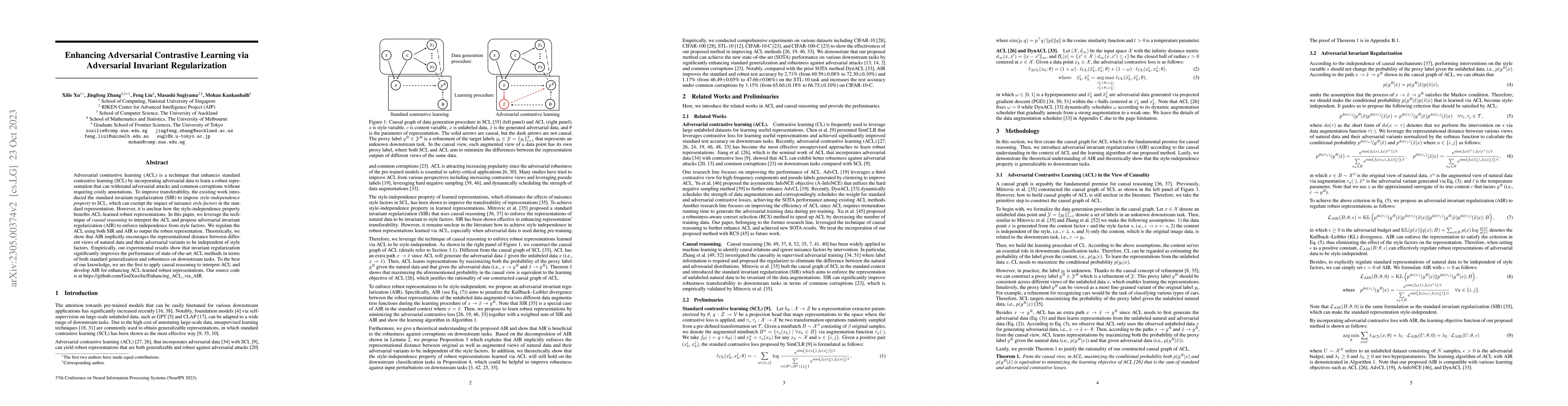 Thumbnail for Enhancing Adversarial Contrastive Learning via Adversarial Invariant
  Regularization
