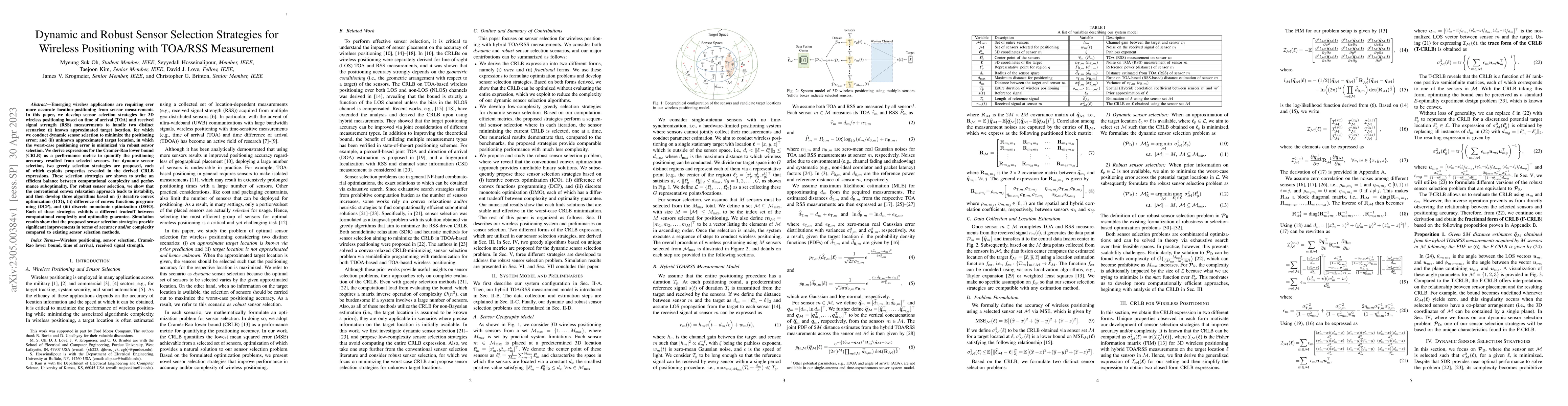 Thumbnail for Dynamic and Robust Sensor Selection Strategies for Wireless Positioning
  with TOA/RSS Measurement