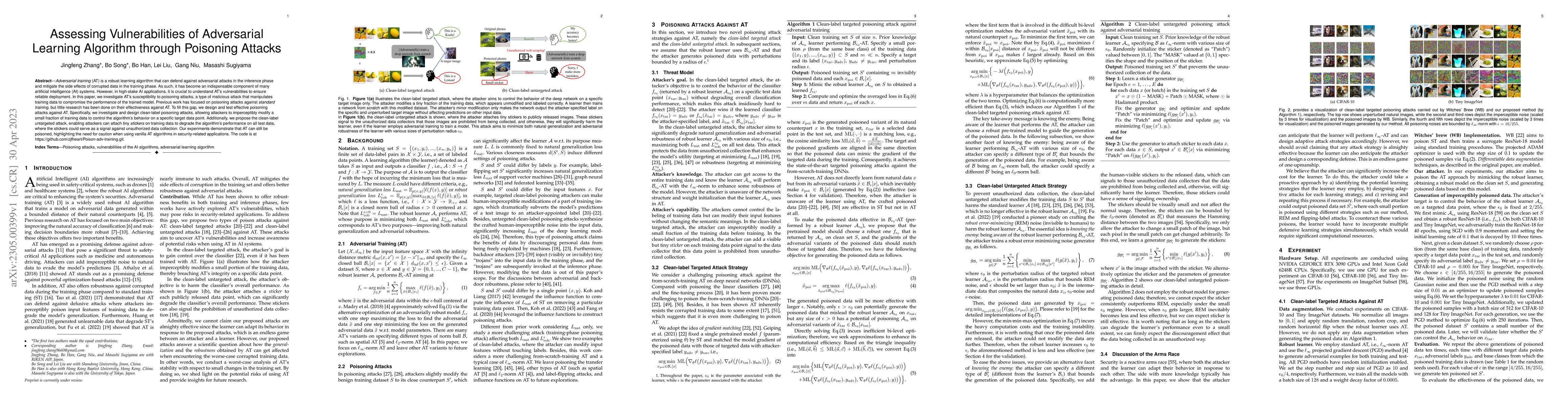 Thumbnail for Assessing Vulnerabilities of Adversarial Learning Algorithm through
  Poisoning Attacks
