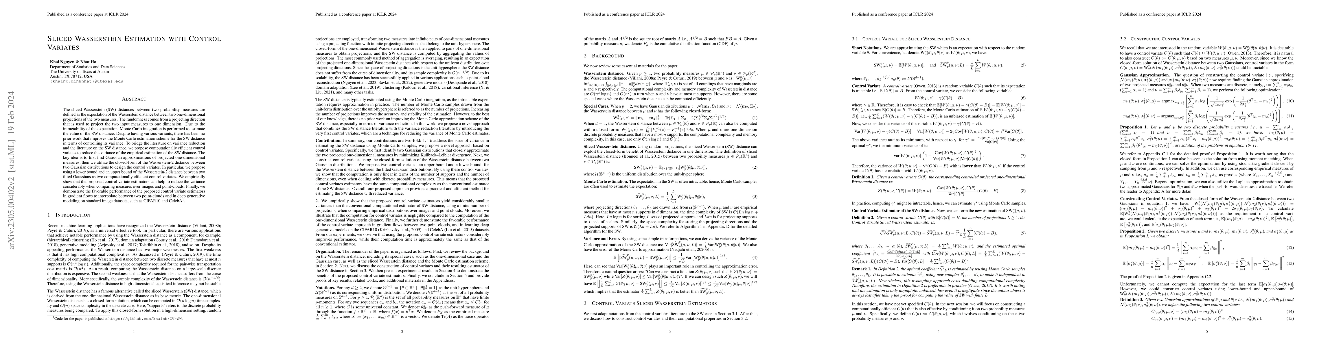Thumbnail for Sliced Wasserstein Estimation with Control Variates