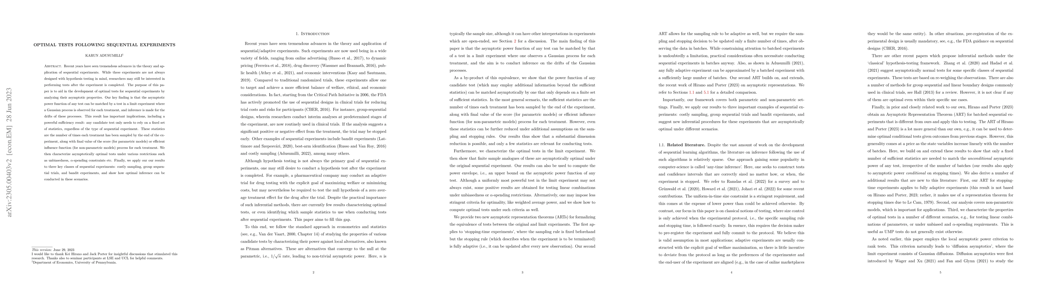 Thumbnail for Optimal tests following sequential experiments