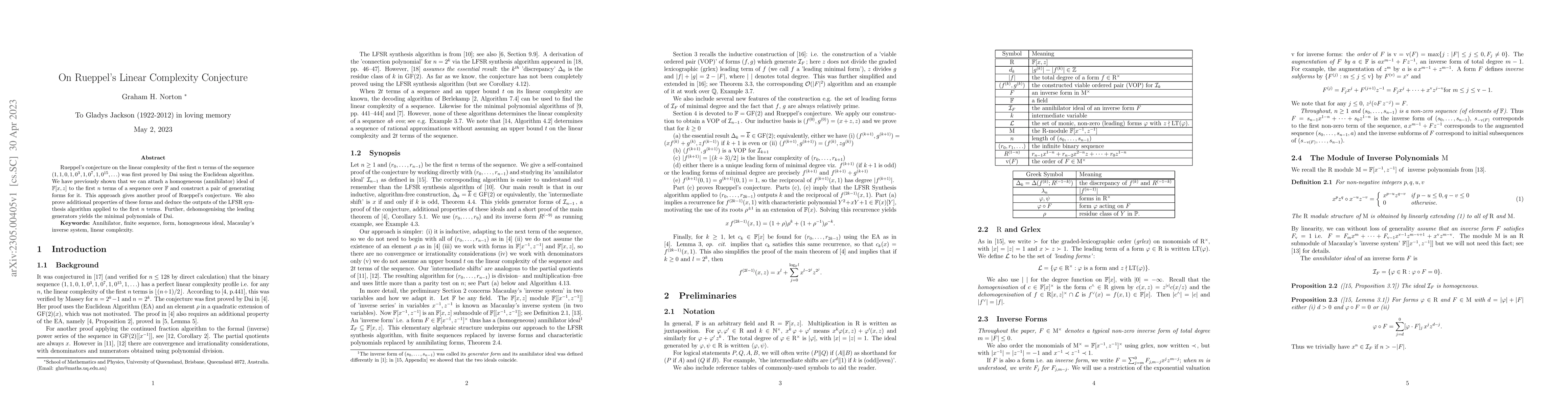 Thumbnail for On Rueppel's Linear Complexity Conjecture