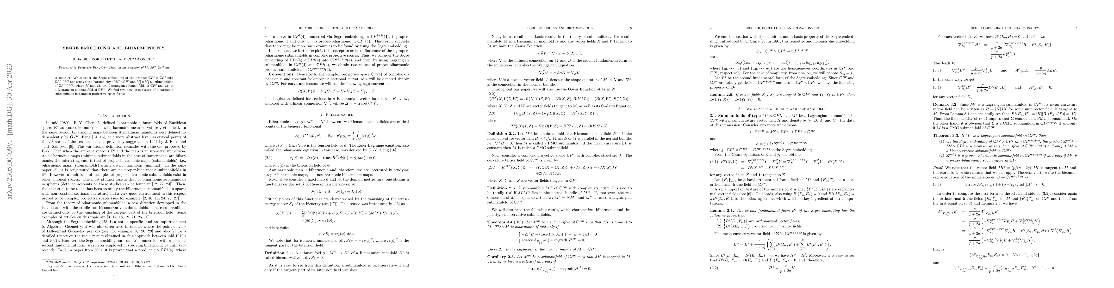 Thumbnail for Segre embedding and biharmonicity