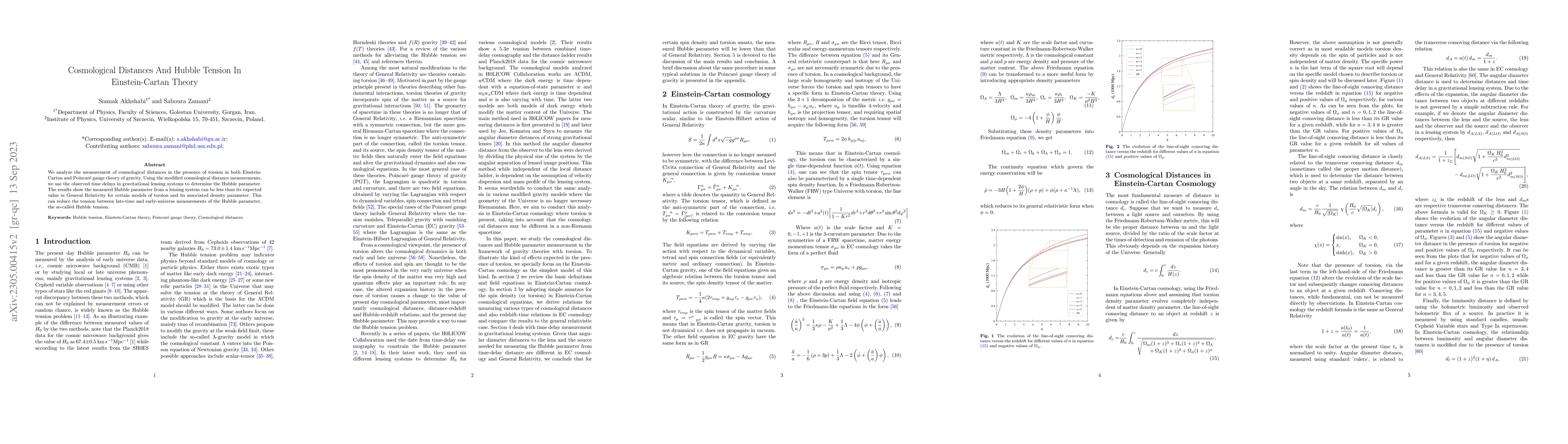 Thumbnail for Cosmological Distances And Hubble Tension In Einstein-Cartan Theory