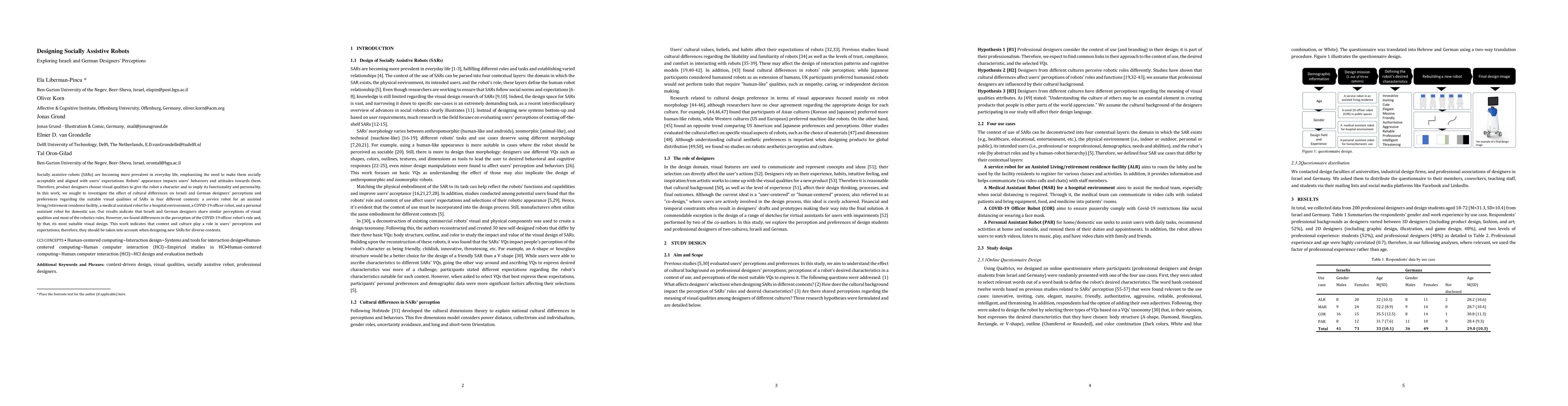 Thumbnail for Designing Socially Assistive Robots: Exploring Israeli and German
  Designers' Perceptions