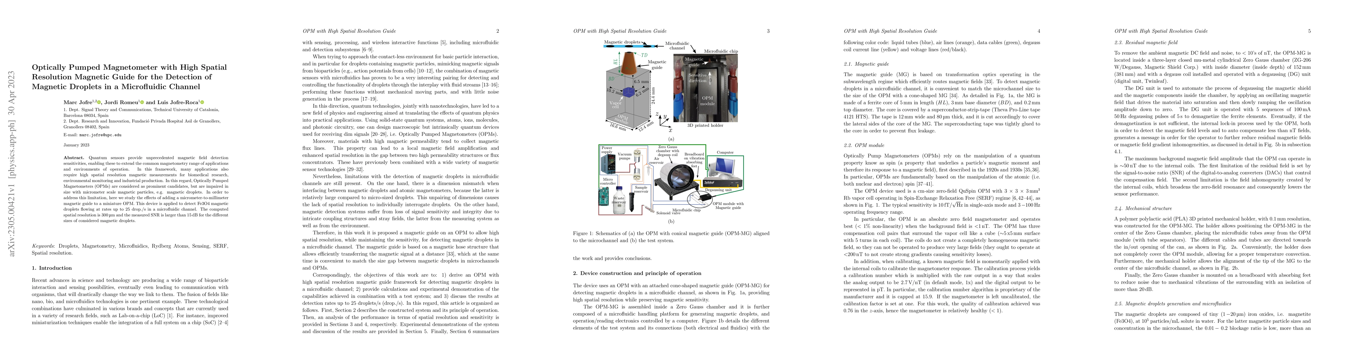 Thumbnail for Optically Pumped Magnetometer with High Spatial Resolution Magnetic
  Guide for the Detection of Magnetic Droplets in a Microfluidic Channel
