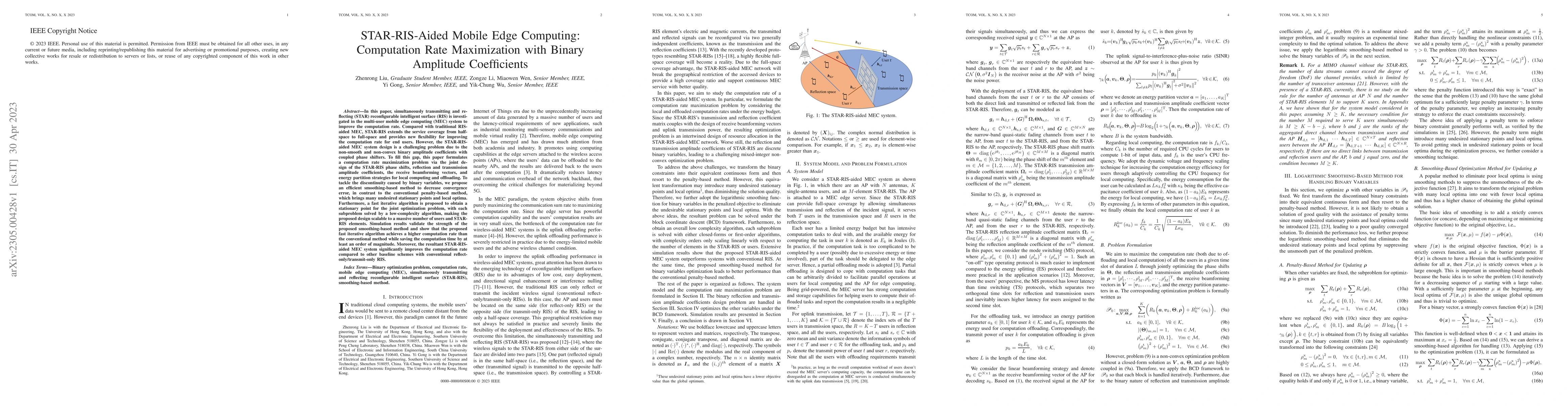 Thumbnail for STAR-RIS-Aided Mobile Edge Computing: Computation Rate Maximization with
  Binary Amplitude Coefficients