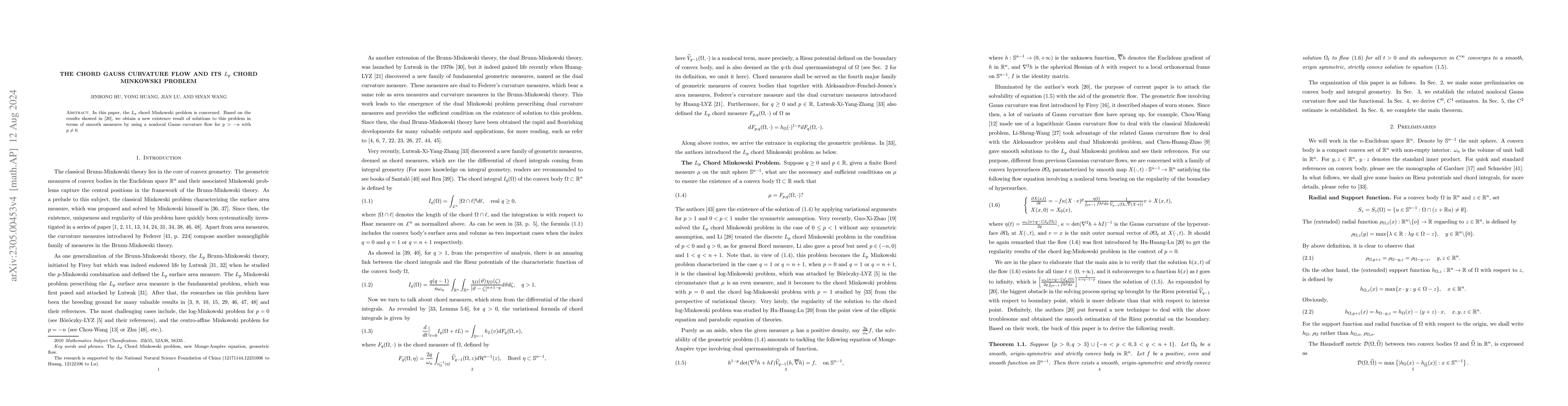 Thumbnail for The chord Gauss curvature flow and its $L_{p}$ chord Minkowski problem