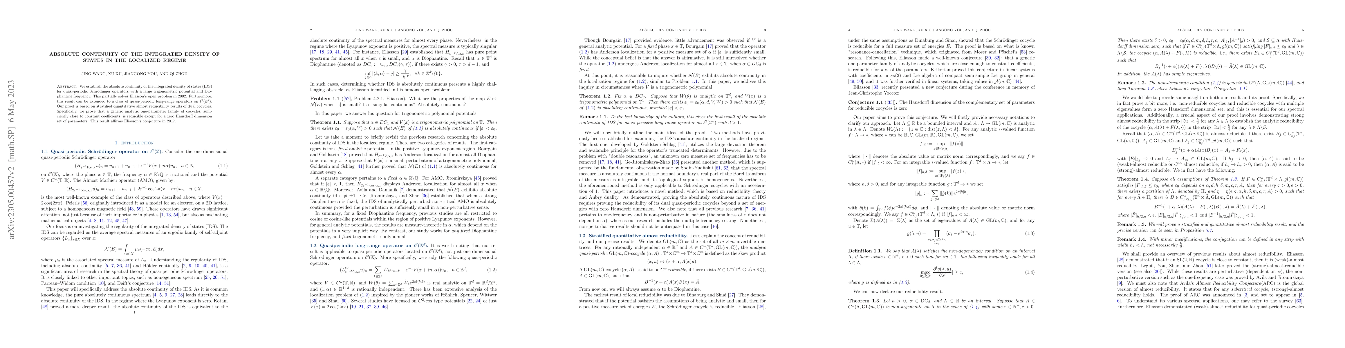 Thumbnail for Absolute continuity of the integrated density of states in the localized
  regime