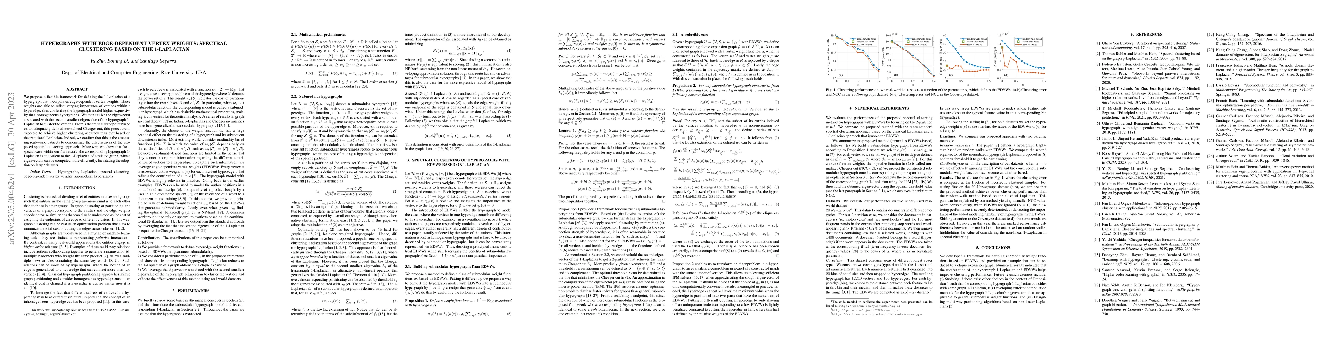 Thumbnail for Hypergraphs with Edge-Dependent Vertex Weights: Spectral Clustering
  based on the 1-Laplacian