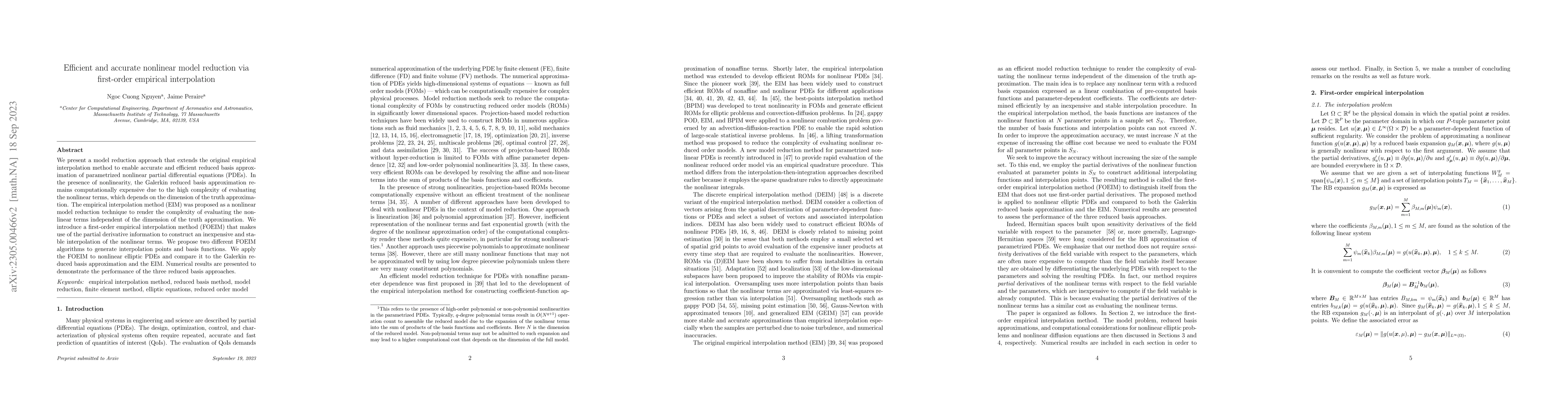 Thumbnail for Efficient and accurate nonlinear model reduction via first-order
  empirical interpolation