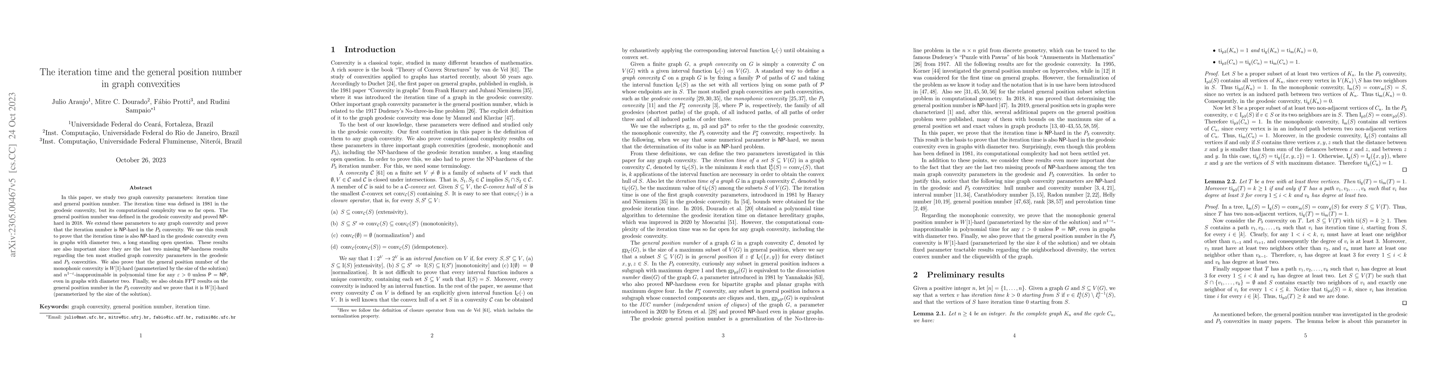 Thumbnail for The iteration time and the general position number in graph convexities