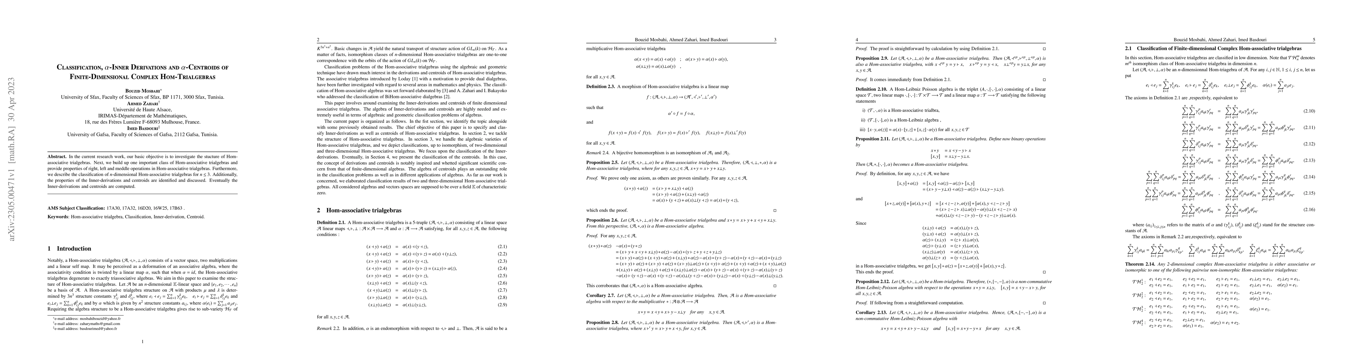 Thumbnail for Classification, $\alpha$-Inner Derivations and $\alpha$-Centroids of
  Finite-Dimensional Complex Hom-Trialgebras