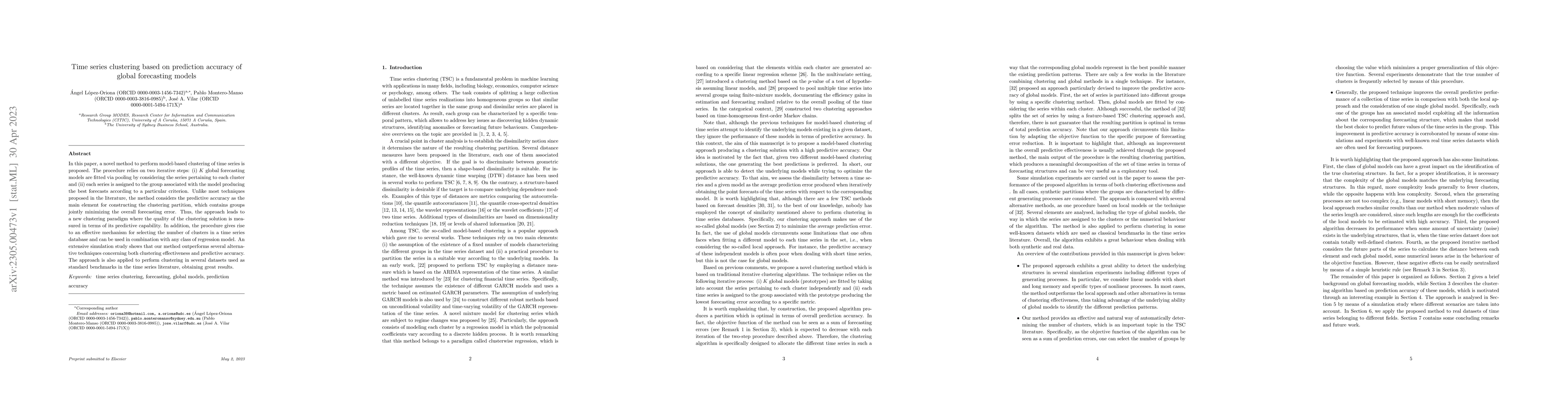 Thumbnail for Time series clustering based on prediction accuracy of global
  forecasting models