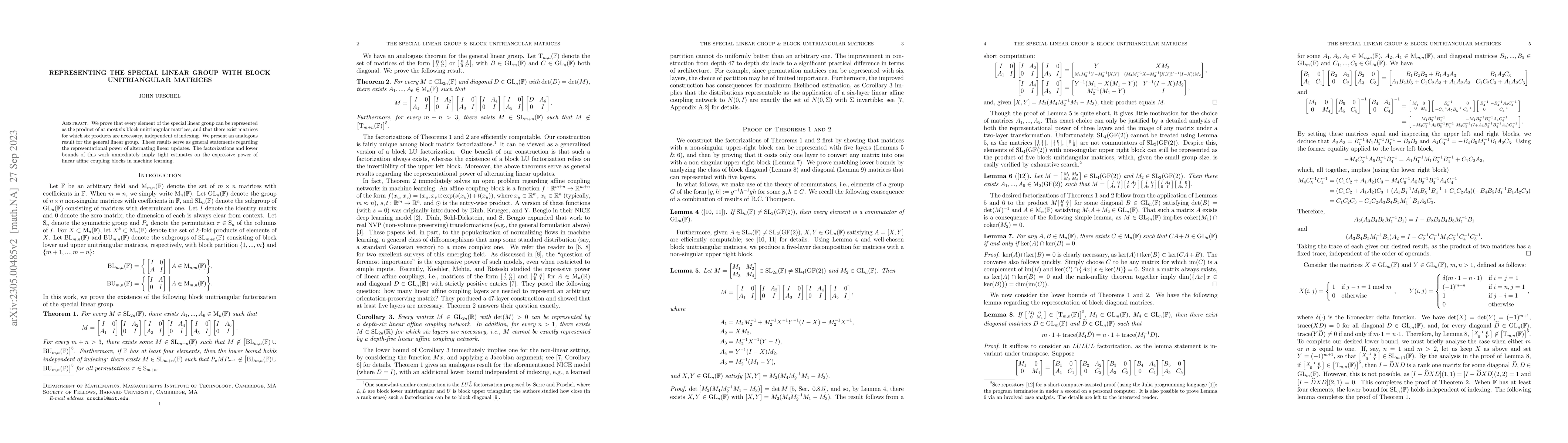 Thumbnail for Representing the Special Linear Group with Block Unitriangular Matrices