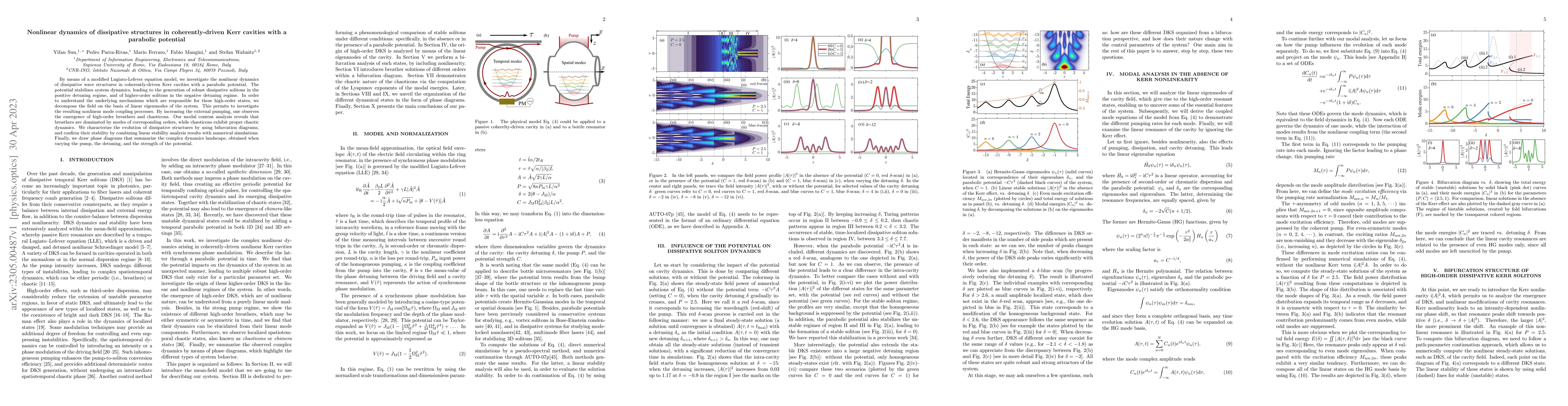 Thumbnail for Nonlinear dynamics of dissipative structures in coherently-driven Kerr
  cavities with a parabolic potential