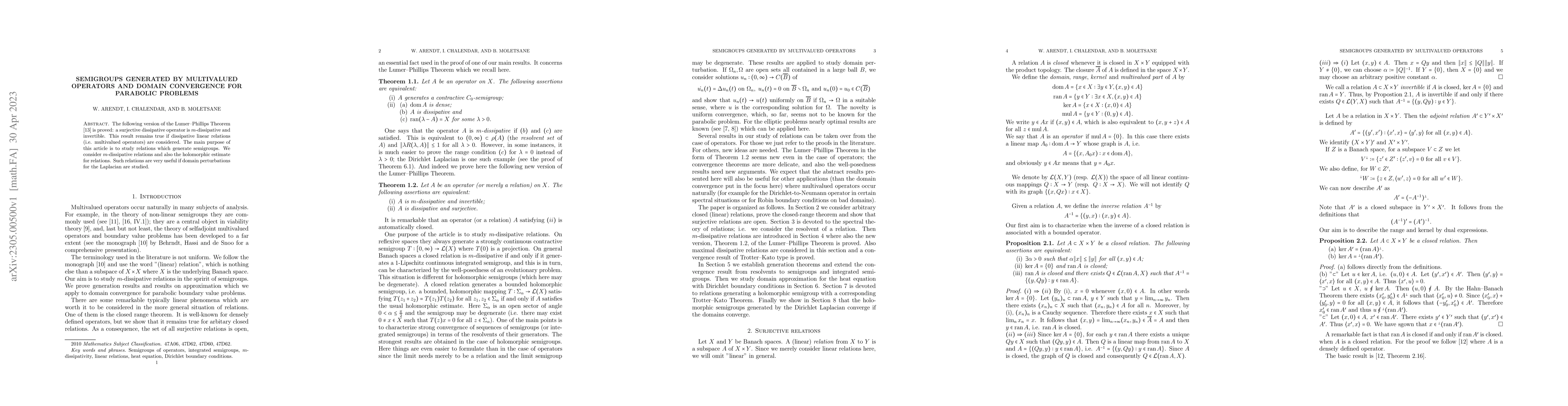 Thumbnail for Semigroups generated by multivalued operators and domain convergence for
  parabolic problems