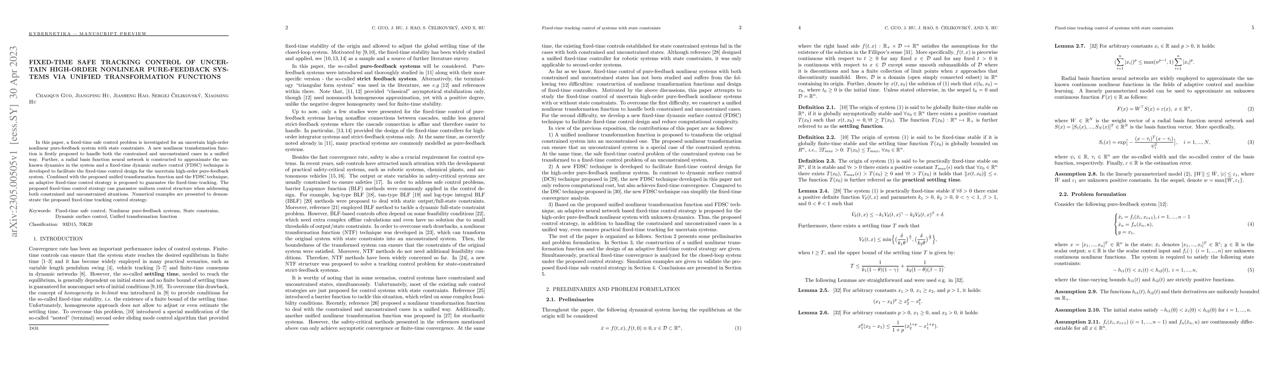 Thumbnail for Fixed-time safe tracking control of uncertain high-order nonlinear
  pure-feedback systems via unified transformation functions