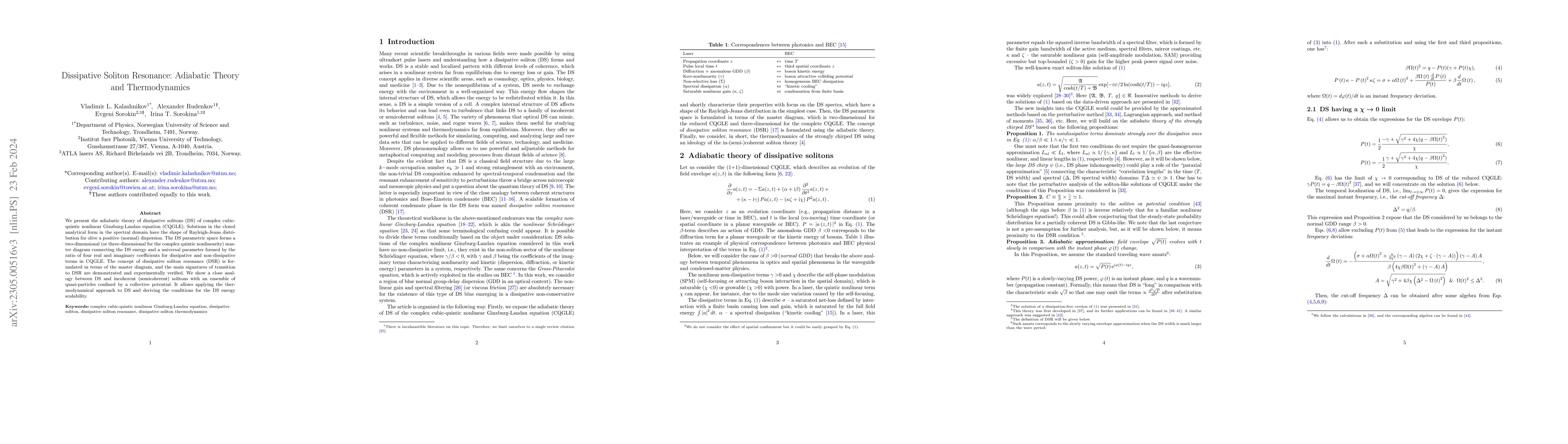 Thumbnail for Dissipative Soliton Resonance: Adiabatic Theory and Thermodynamics