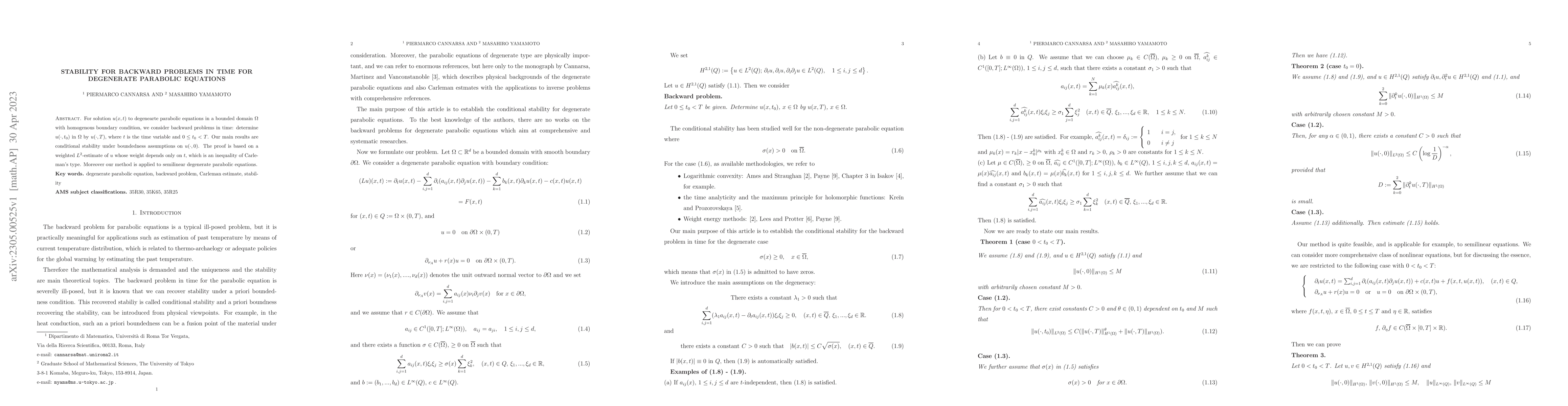 Thumbnail for Stability for backward problems in time for degenerate parabolic
  equations