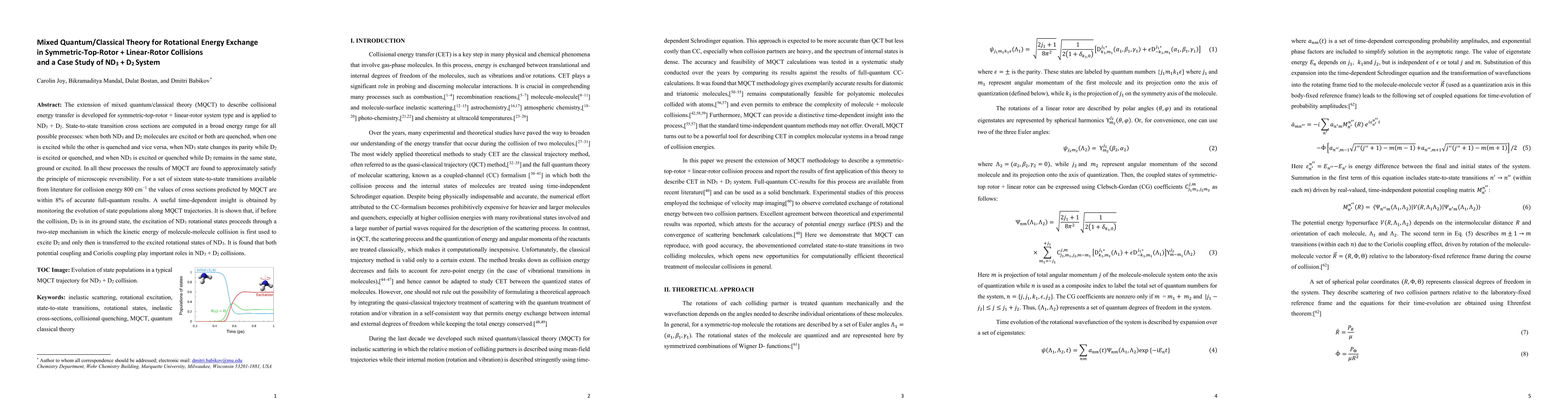 Thumbnail for Mixed Quantum/Classical Theory for Rotational Energy Exchange in
  Symmetric-Top-Rotor + Linear-Rotor Collisions and a Case Study of $ \rm ND_3
  + \rm D_2$ System