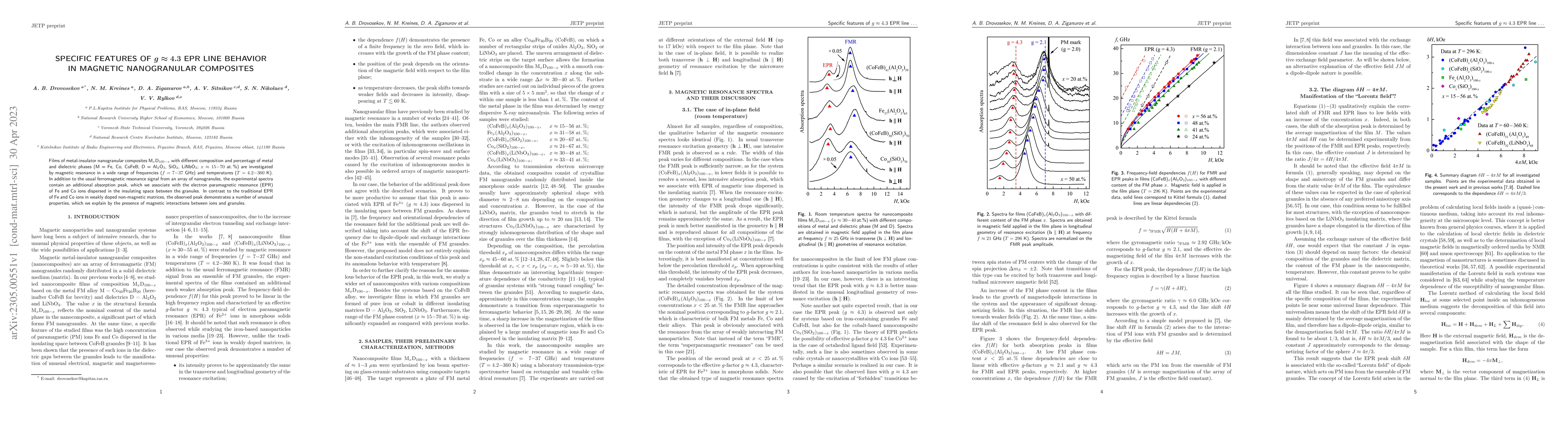 Thumbnail for Specific features of g $\approx$ 4.3 EPR line behavior in magnetic
  nanogranular composites