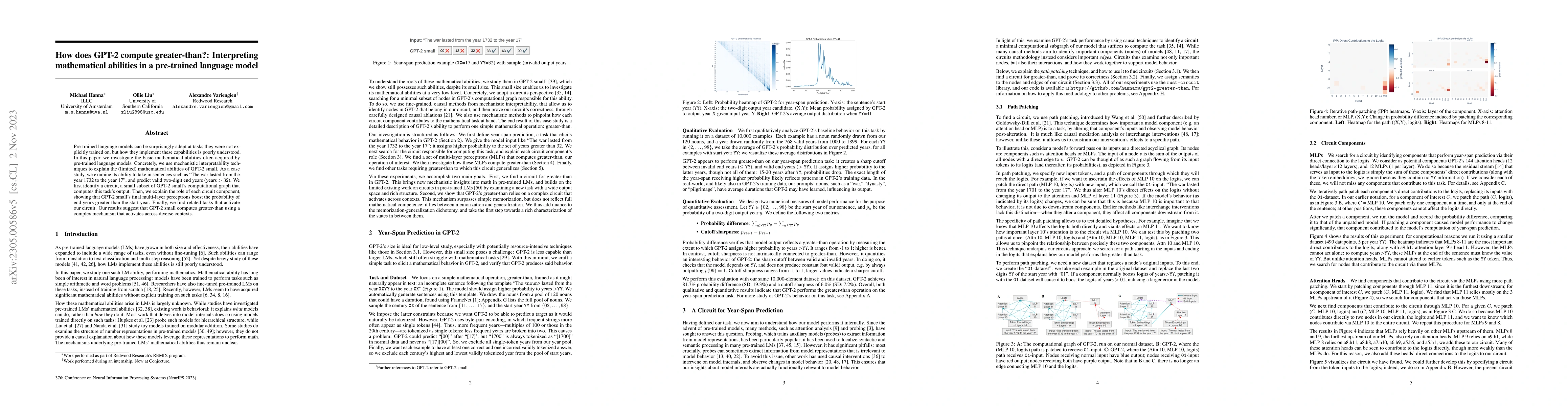 Thumbnail for How does GPT-2 compute greater-than?: Interpreting mathematical
  abilities in a pre-trained language model