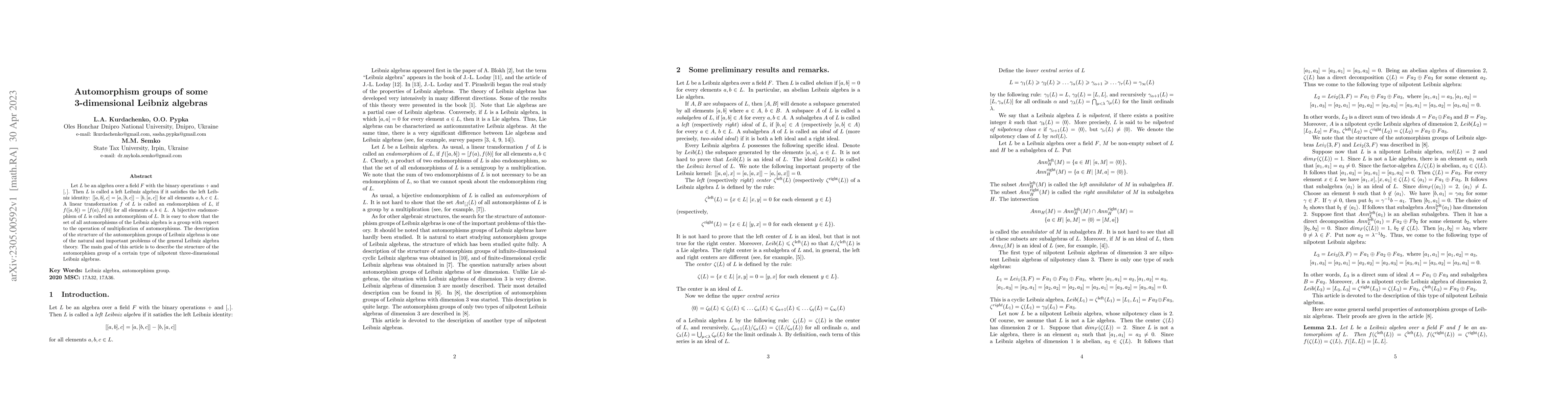 Thumbnail for Automorphism groups of some 3-dimensional Leibniz algebras