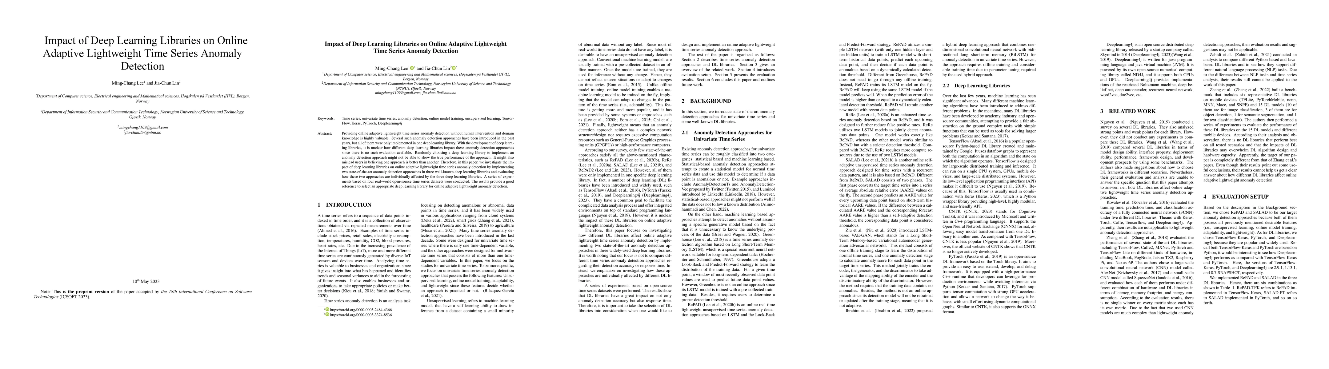 Thumbnail for Impact of Deep Learning Libraries on Online Adaptive Lightweight Time
  Series Anomaly Detection