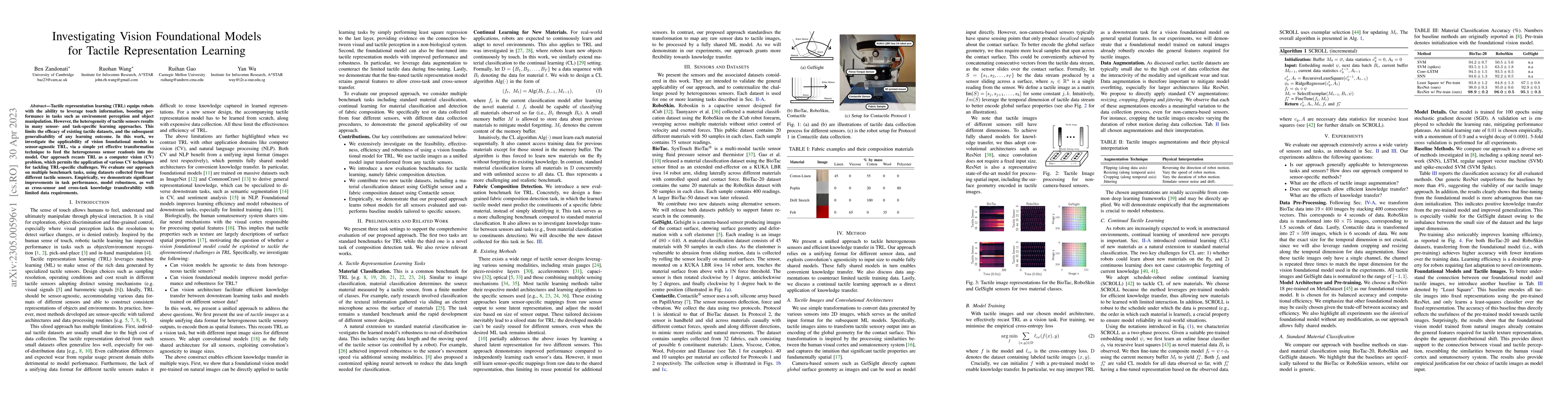 Thumbnail for Investigating Vision Foundational Models for Tactile Representation
  Learning
