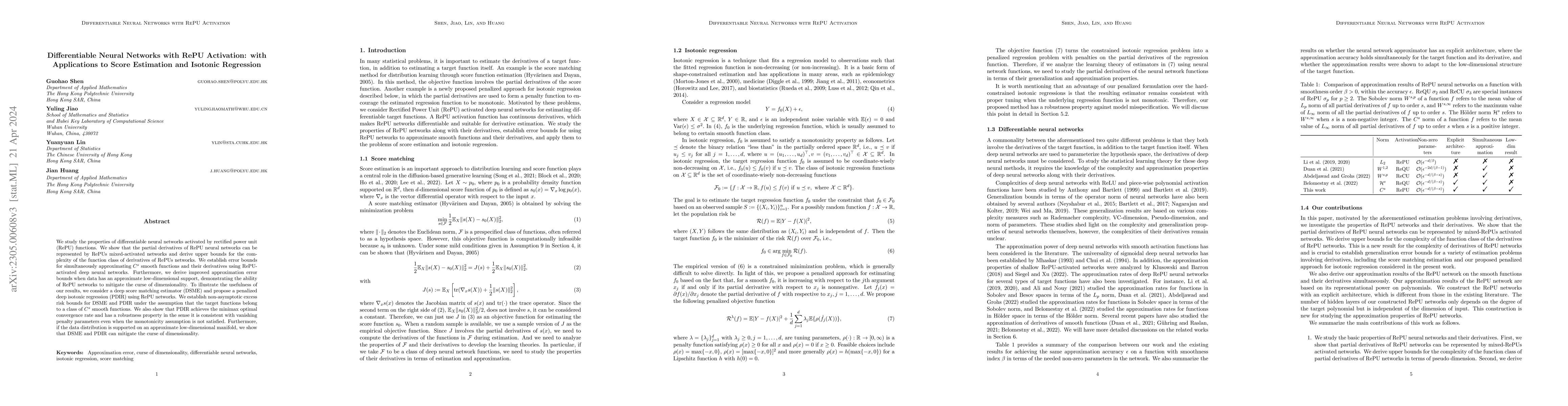 Thumbnail for Differentiable Neural Networks with RePU Activation: with Applications
  to Score Estimation and Isotonic Regression