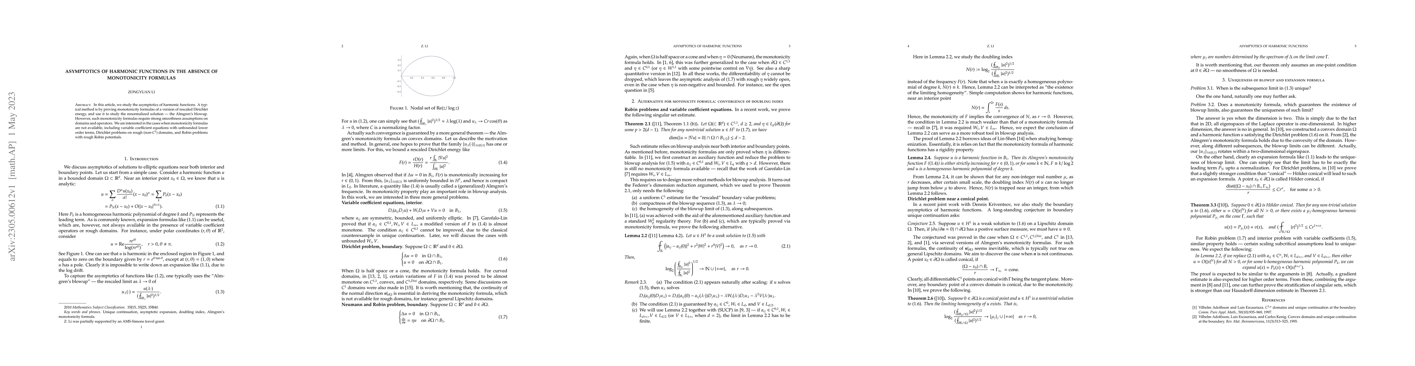 Thumbnail for Asymptotics of harmonic functions in the absence of monotonicity
  formulas