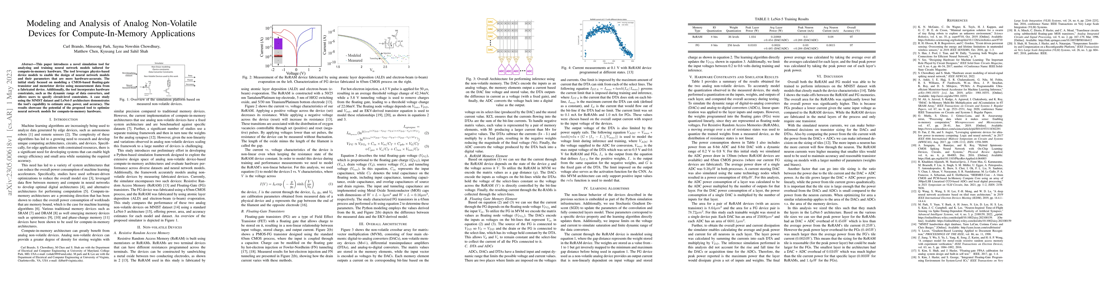 Thumbnail for Modeling and Analysis of Analog Non-Volatile Devices for
  Compute-In-Memory Applications