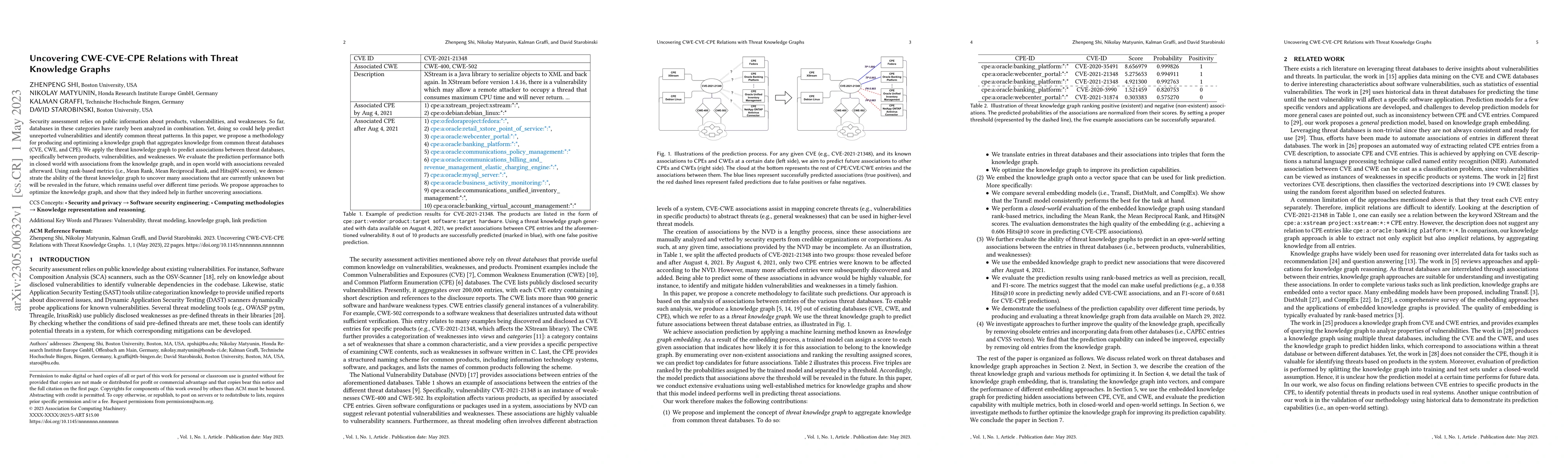 Thumbnail for Uncovering CWE-CVE-CPE Relations with Threat Knowledge Graphs