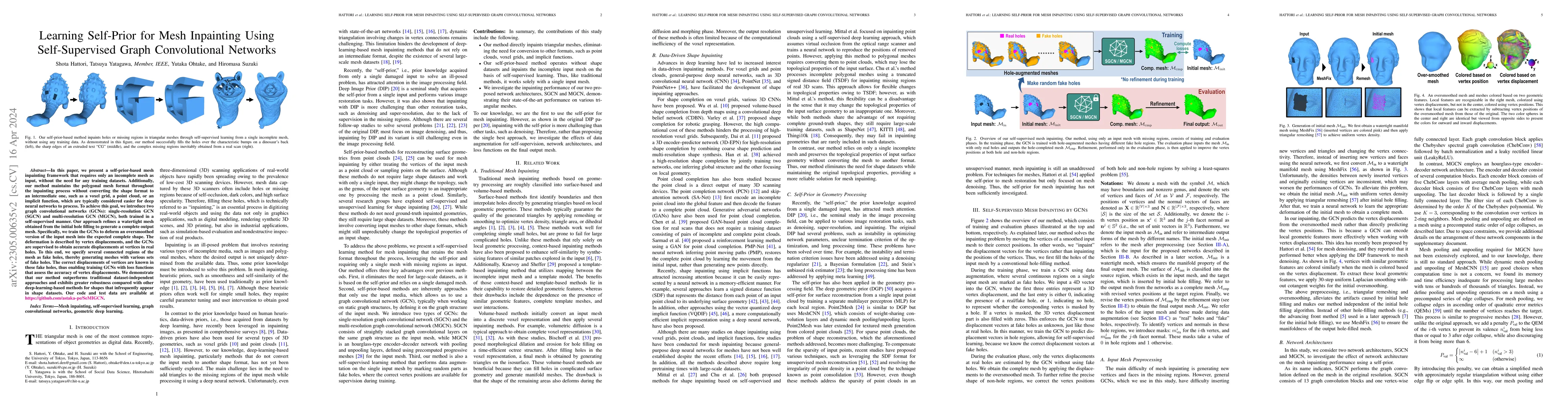 Thumbnail for Learning Self-Prior for Mesh Inpainting Using Self-Supervised Graph
  Convolutional Networks