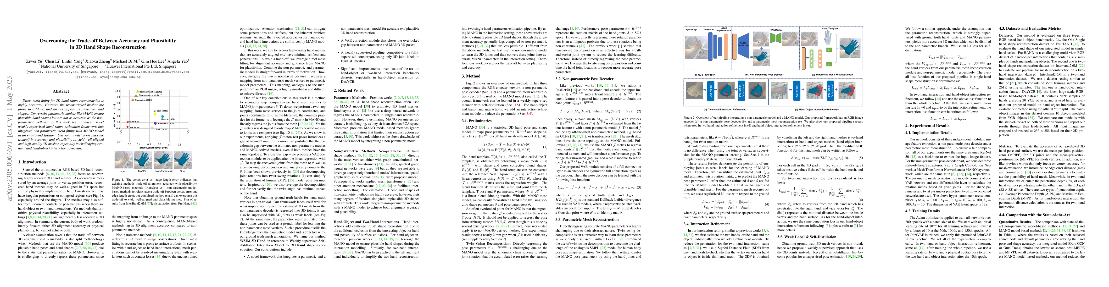 Thumbnail for Overcoming the Trade-off Between Accuracy and Plausibility in 3D Hand
  Shape Reconstruction