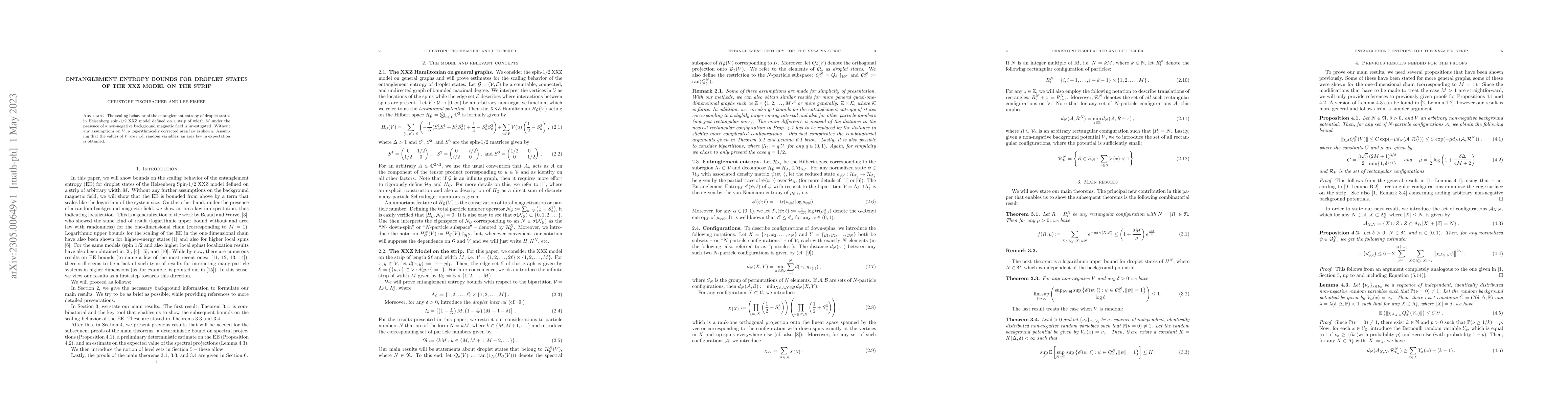 Thumbnail for Entanglement Entropy Bounds for Droplet States of the XXZ Model on the
  Strip