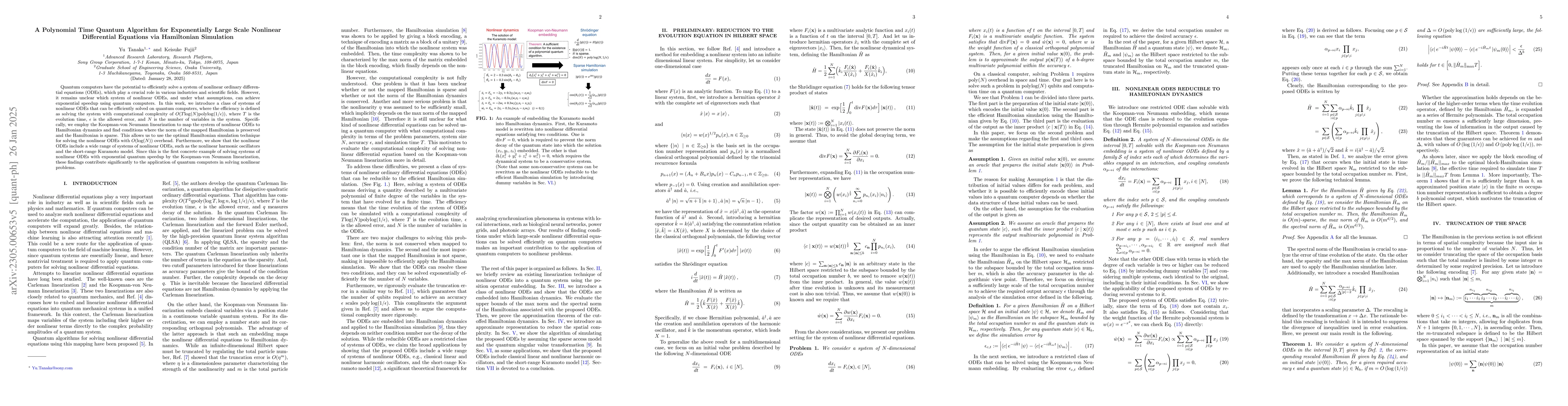 Thumbnail for A Polynomial Time Quantum Algorithm for Exponentially Large Scale
  Nonlinear Differential Equations via Hamiltonian Simulation