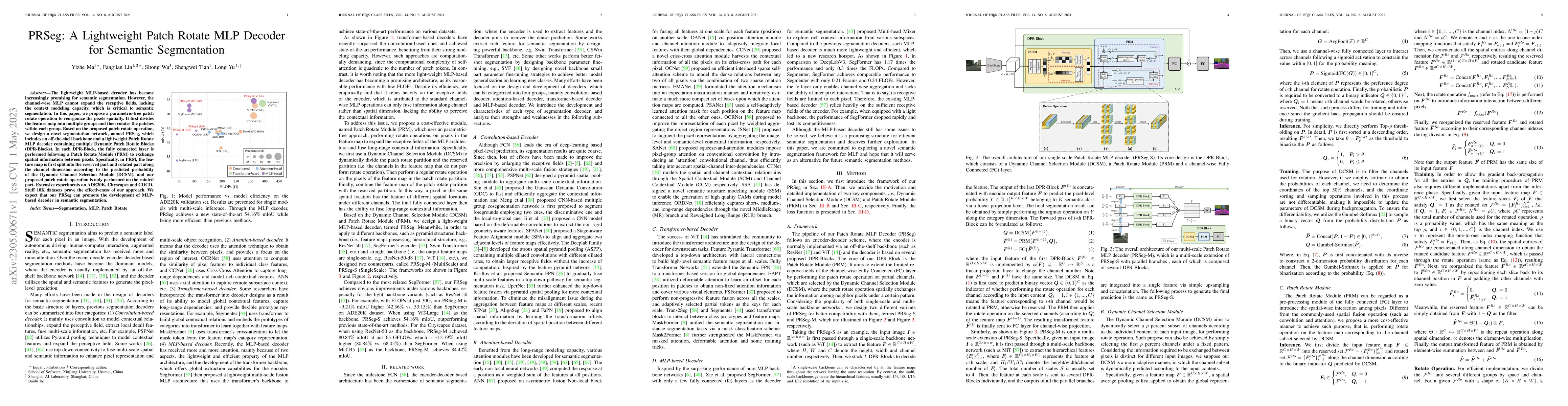 Thumbnail for PRSeg: A Lightweight Patch Rotate MLP Decoder for Semantic Segmentation