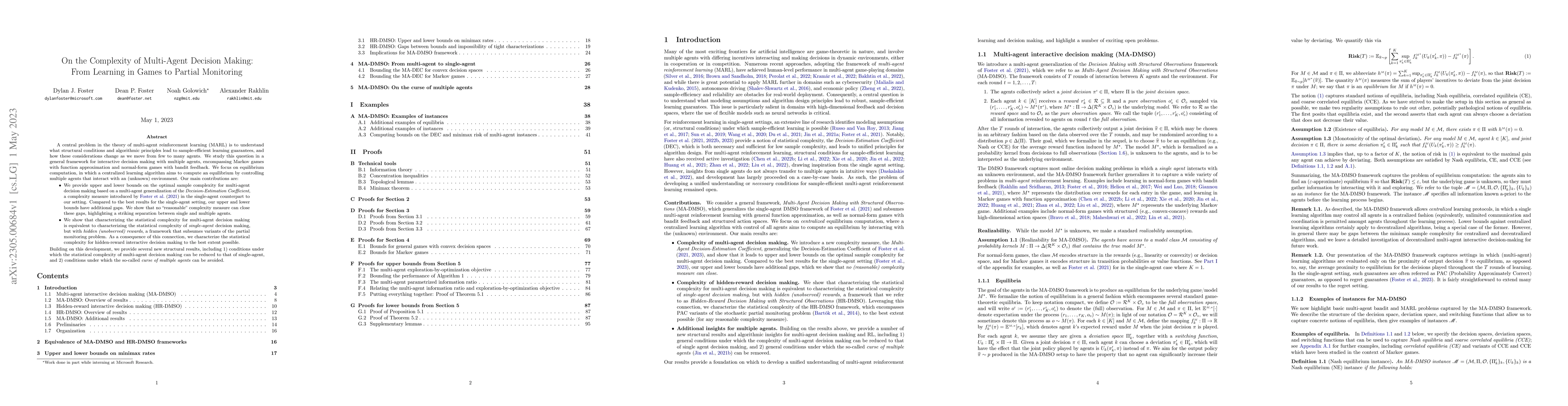 Thumbnail for On the Complexity of Multi-Agent Decision Making: From Learning in Games
  to Partial Monitoring