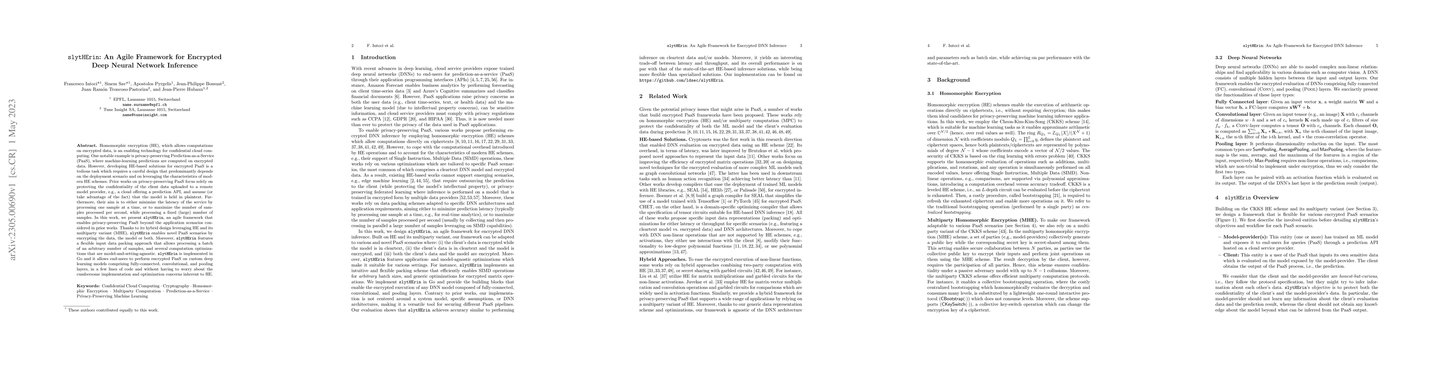 Thumbnail for slytHErin: An Agile Framework for Encrypted Deep Neural Network
  Inference