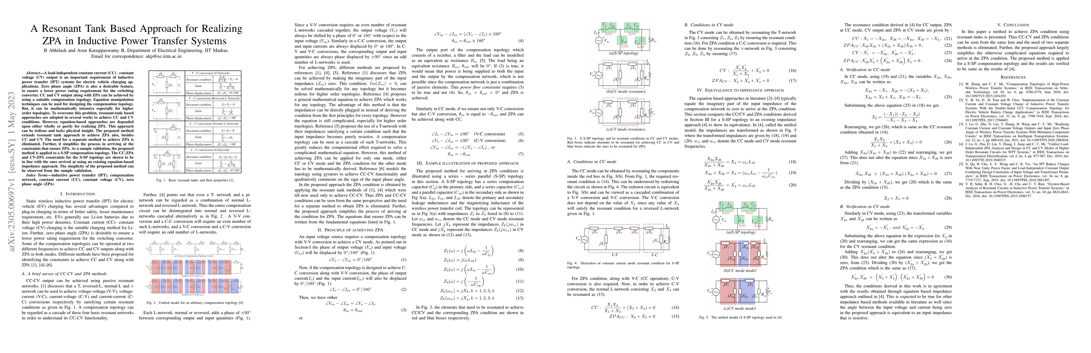 Thumbnail for A Resonant Tank Based Approach for Realizing ZPA in Inductive Power
  Transfer Systems