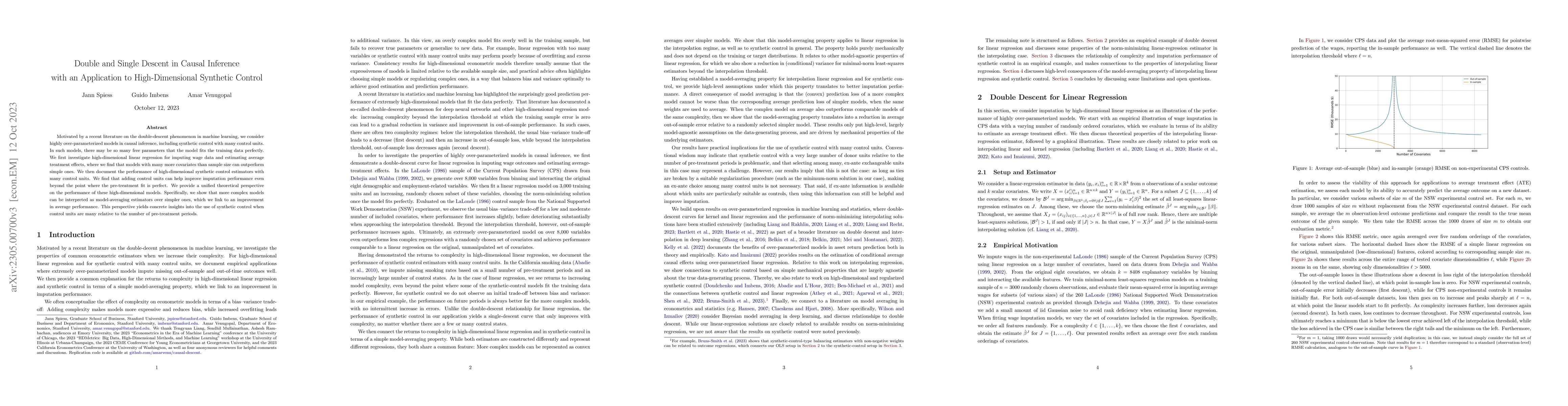 Thumbnail for Double and Single Descent in Causal Inference with an Application to
  High-Dimensional Synthetic Control