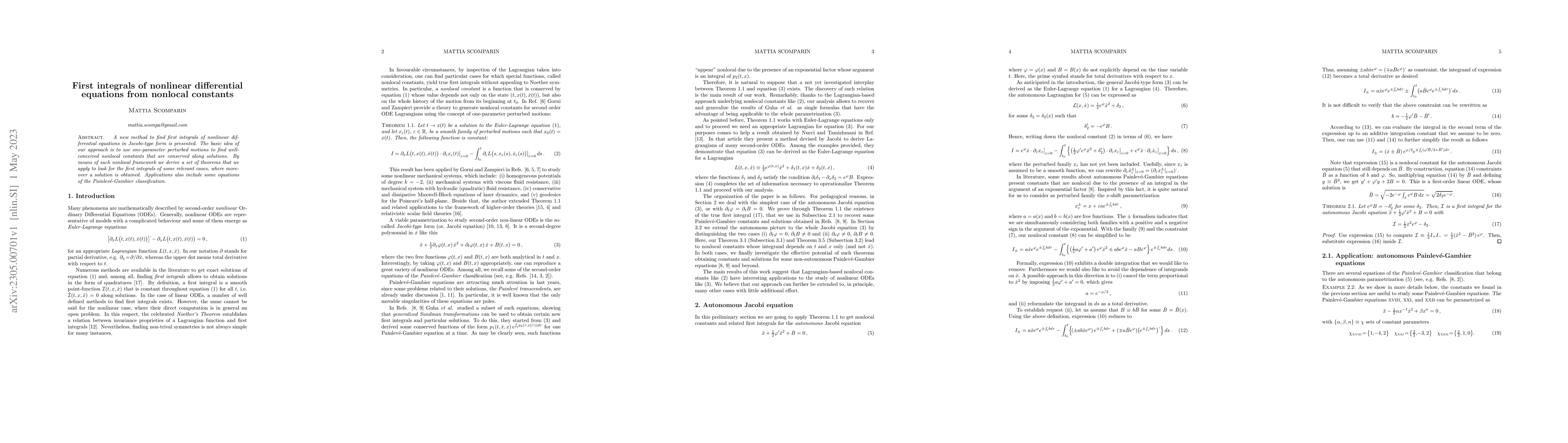 Thumbnail for First integrals of nonlinear differential equations from nonlocal
  constants
